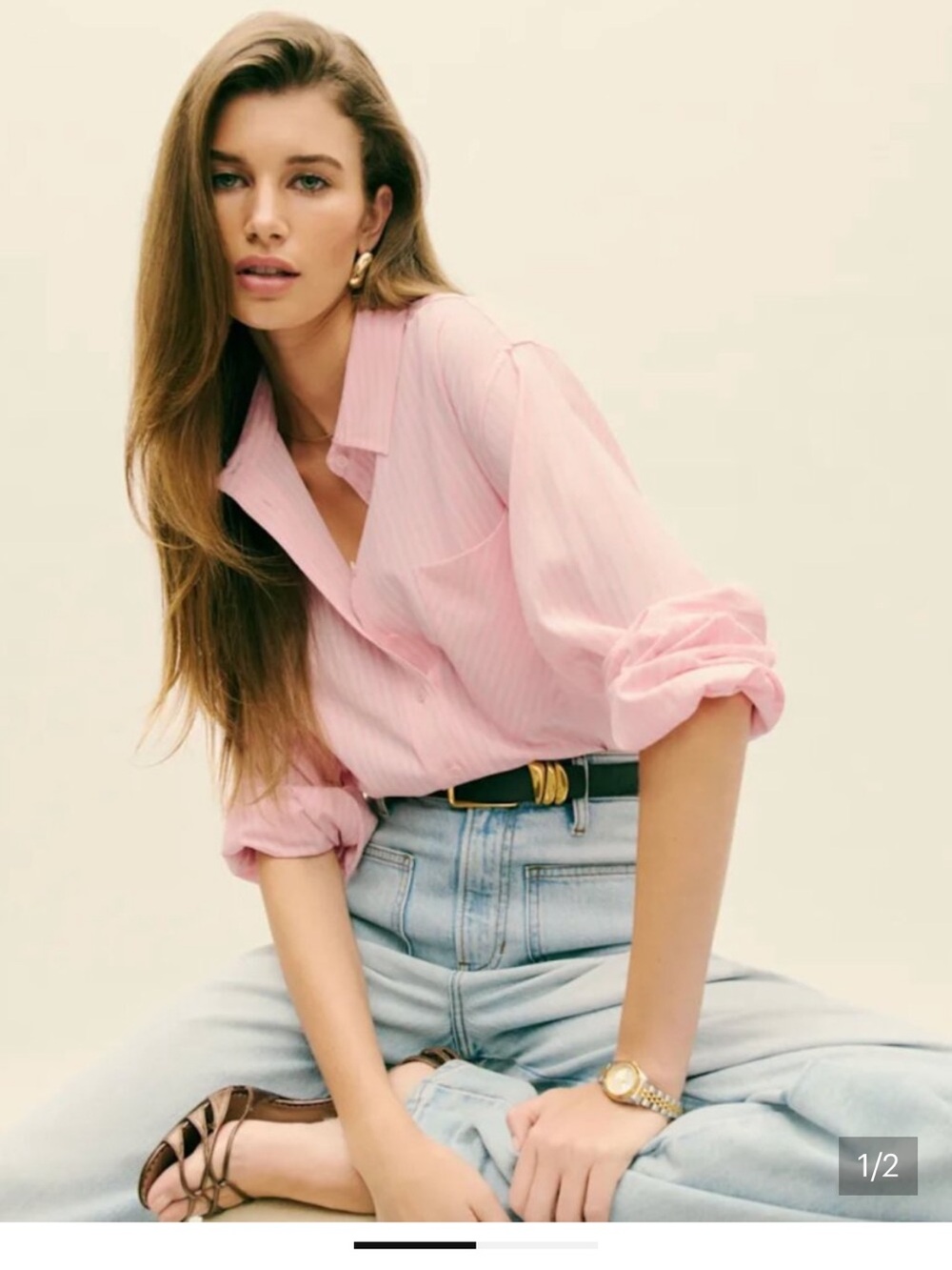 Reformation Light Pink Relaxed Button-Down Shirt
